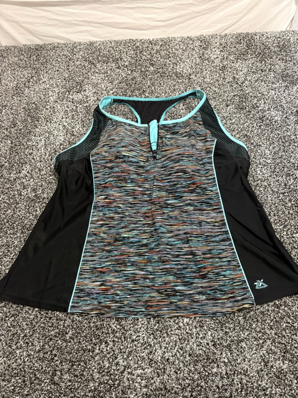Women’s swim Tank Top with Teal Trim - Multicolor Space Dye size 3x